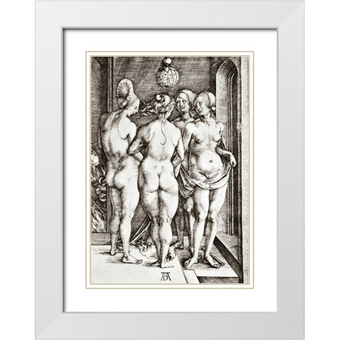 Four Nude Women White Modern Wood Framed Art Print with Double Matting by Durer, Albrecht