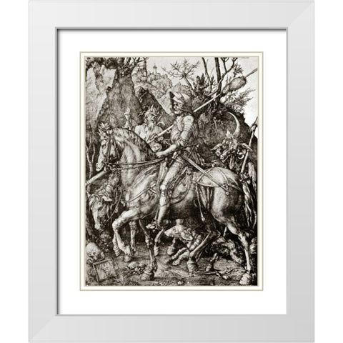 Knight Death And The Devil White Modern Wood Framed Art Print with Double Matting by Durer, Albrecht