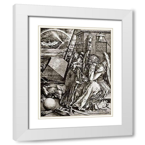 Melencolia White Modern Wood Framed Art Print with Double Matting by Durer, Albrecht