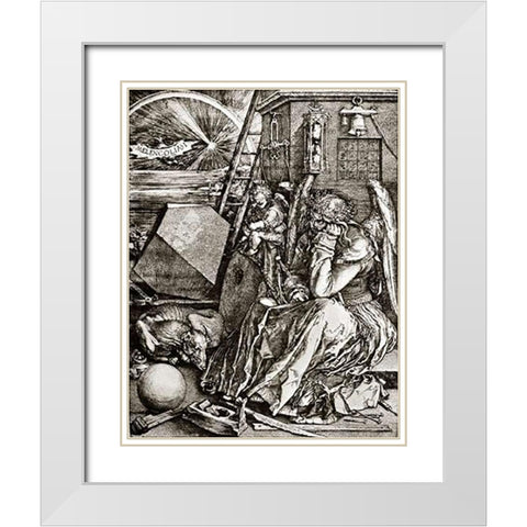 Melencolia White Modern Wood Framed Art Print with Double Matting by Durer, Albrecht