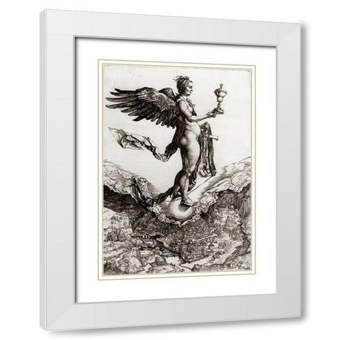 Nemesis White Modern Wood Framed Art Print with Double Matting by Durer, Albrecht