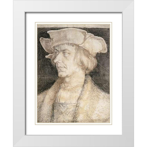 Portrait Of A Man White Modern Wood Framed Art Print with Double Matting by Durer, Albrecht