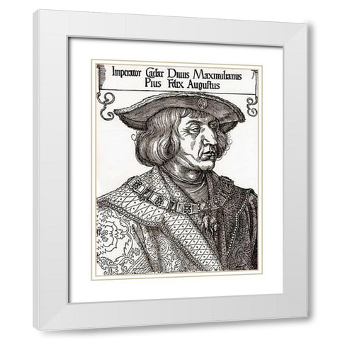 Portrait Of The Emperor Maximilian White Modern Wood Framed Art Print with Double Matting by Durer, Albrecht
