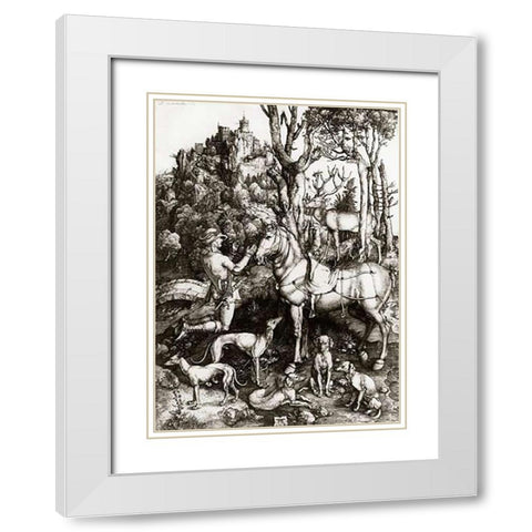 St Eustace White Modern Wood Framed Art Print with Double Matting by Durer, Albrecht