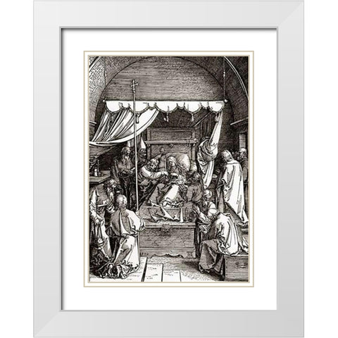 The Death Of The Virgin White Modern Wood Framed Art Print with Double Matting by Durer, Albrecht