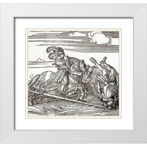 The German Tournament White Modern Wood Framed Art Print with Double Matting by Durer, Albrecht