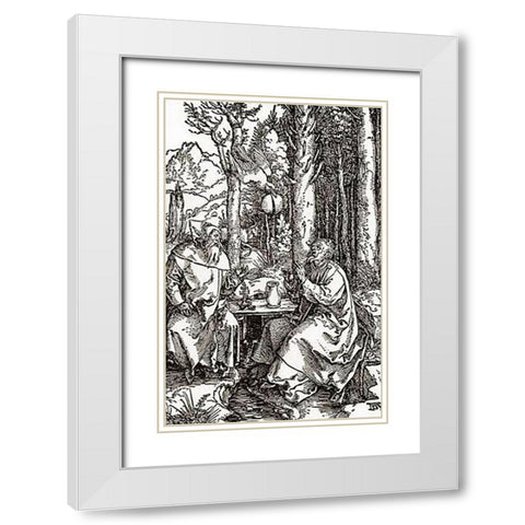 The Hermits Sts Anthony And Paul White Modern Wood Framed Art Print with Double Matting by Durer, Albrecht