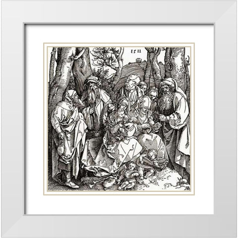 The Holy Family With Saints And Angels White Modern Wood Framed Art Print with Double Matting by Durer, Albrecht