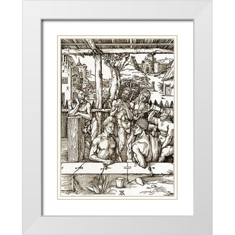 The Mens Bath White Modern Wood Framed Art Print with Double Matting by Durer, Albrecht