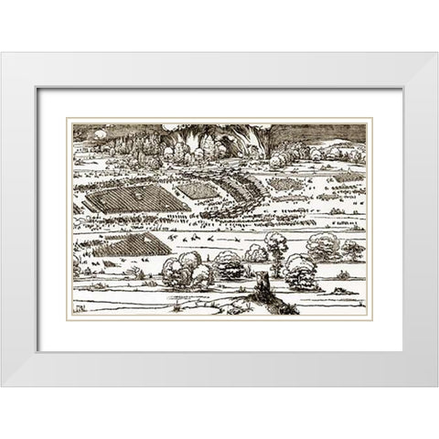 The Siege Of A Fortress White Modern Wood Framed Art Print with Double Matting by Durer, Albrecht