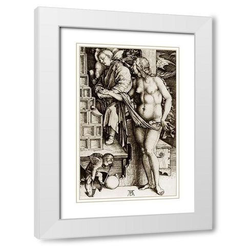 The Temptation Of The Idler White Modern Wood Framed Art Print with Double Matting by Durer, Albrecht