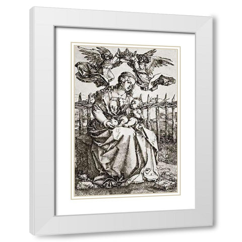 The Virgin Mary Crowned By Two Angels White Modern Wood Framed Art Print with Double Matting by Durer, Albrecht