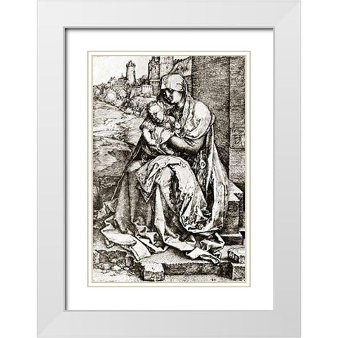 The Virgin Mary With The Infant At The City Wall White Modern Wood Framed Art Print with Double Matting by Durer, Albrecht