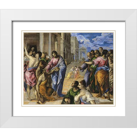 Museumist Healing The Blind White Modern Wood Framed Art Print with Double Matting by Greco, El