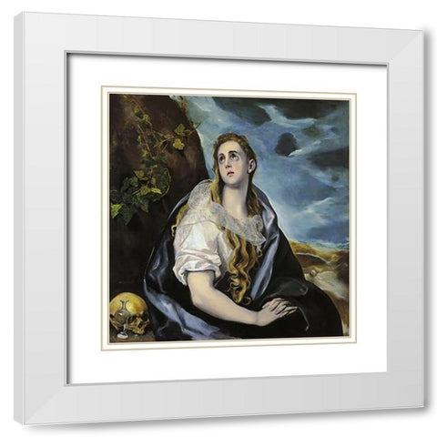 Mary Magdalen In Penitence White Modern Wood Framed Art Print with Double Matting by Greco, El