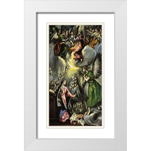 The Annunciation White Modern Wood Framed Art Print with Double Matting by Greco, El