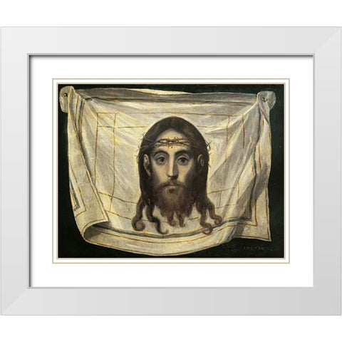 The Veil Of Saint Veronica White Modern Wood Framed Art Print with Double Matting by Greco, El