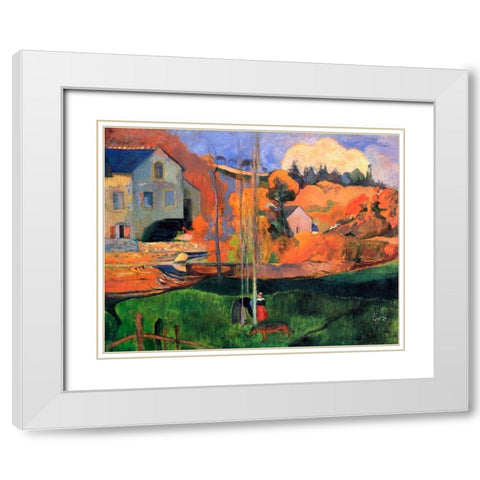 Britany Landscape White Modern Wood Framed Art Print with Double Matting by Gauguin, Paul