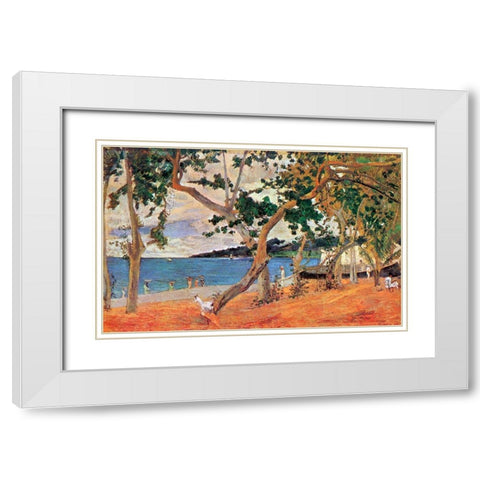 By The Seashore White Modern Wood Framed Art Print with Double Matting by Gauguin, Paul