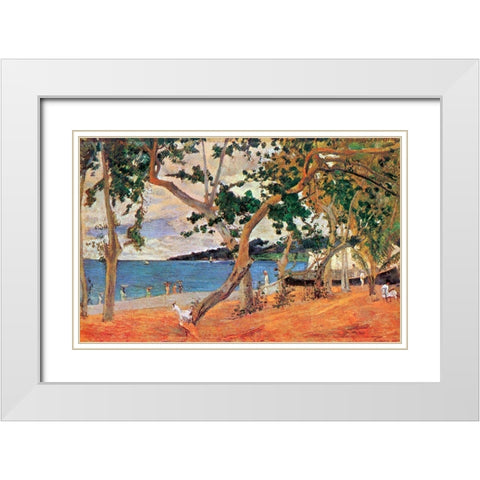 By The Seashore White Modern Wood Framed Art Print with Double Matting by Gauguin, Paul