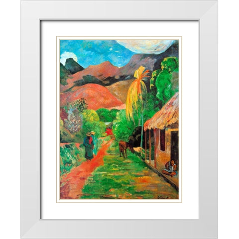 Chemin A Papeete White Modern Wood Framed Art Print with Double Matting by Gauguin, Paul