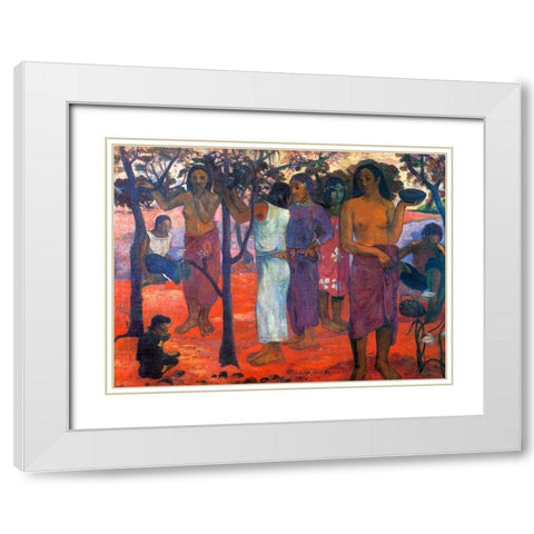 Delightful Day White Modern Wood Framed Art Print with Double Matting by Gauguin, Paul