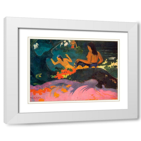 Fatata Te Miti White Modern Wood Framed Art Print with Double Matting by Gauguin, Paul