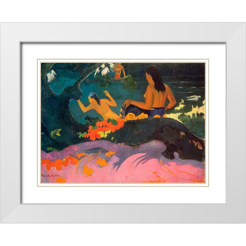 Fatata Te Miti White Modern Wood Framed Art Print with Double Matting by Gauguin, Paul