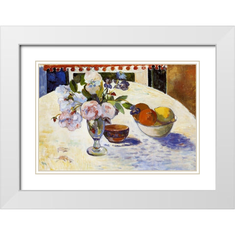 Flowers And Fruit White Modern Wood Framed Art Print with Double Matting by Gauguin, Paul