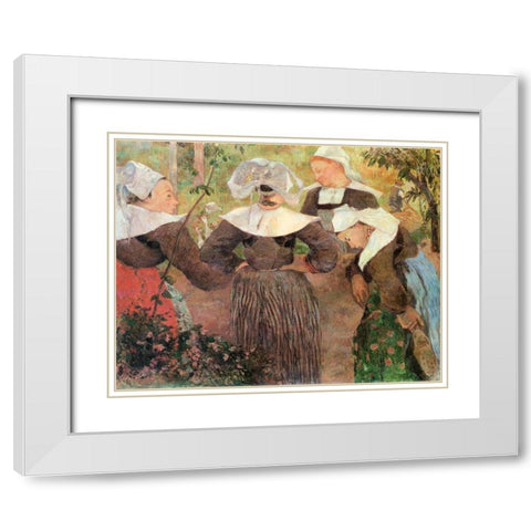 Four Breton Women White Modern Wood Framed Art Print with Double Matting by Gauguin, Paul
