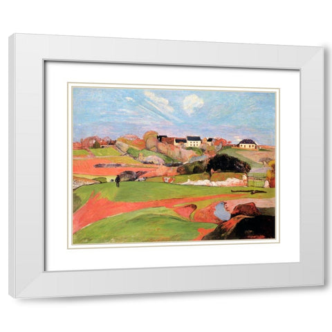 Landscape At Le Poulda White Modern Wood Framed Art Print with Double Matting by Gauguin, Paul