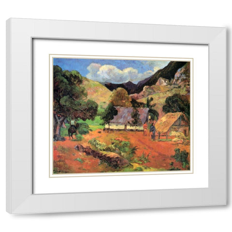 Landscape With Three Figures White Modern Wood Framed Art Print with Double Matting by Gauguin, Paul