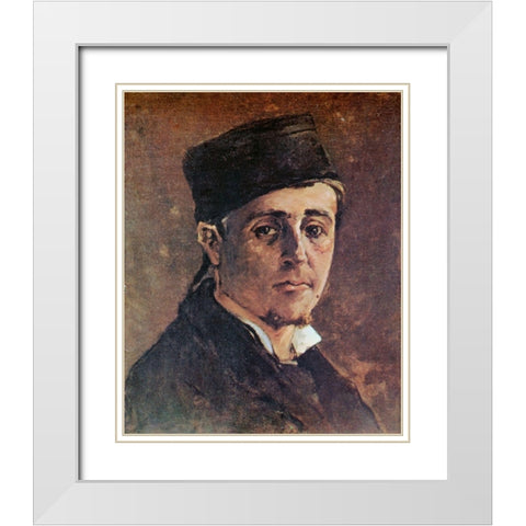 Man With A Cap White Modern Wood Framed Art Print with Double Matting by Gauguin, Paul