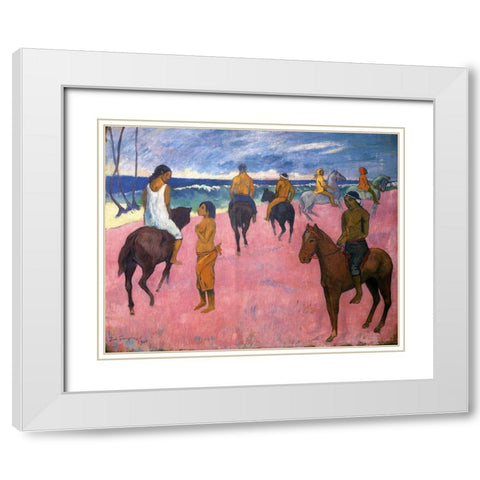 Riders On The Beach 1902 White Modern Wood Framed Art Print with Double Matting by Gauguin, Paul