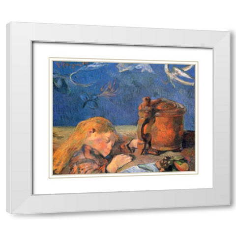 Sleeping Boy White Modern Wood Framed Art Print with Double Matting by Gauguin, Paul