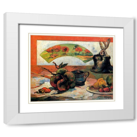 Still Life With Fan White Modern Wood Framed Art Print with Double Matting by Gauguin, Paul