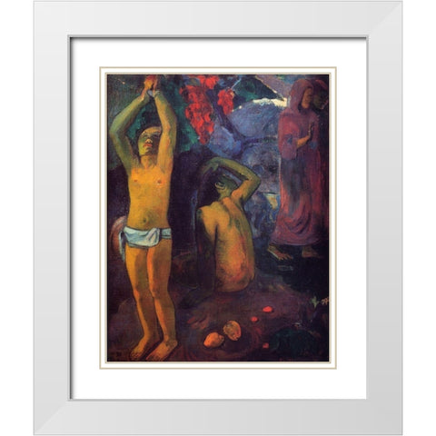 Tahitian Man With His Arms Raised White Modern Wood Framed Art Print with Double Matting by Gauguin, Paul