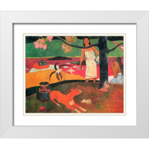 Tahitian Pastorals White Modern Wood Framed Art Print with Double Matting by Gauguin, Paul