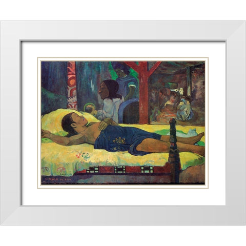 Te Tamari Nu Atua White Modern Wood Framed Art Print with Double Matting by Gauguin, Paul