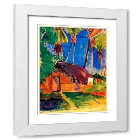 Thatched Hut Under Palm Trees White Modern Wood Framed Art Print with Double Matting by Gauguin, Paul