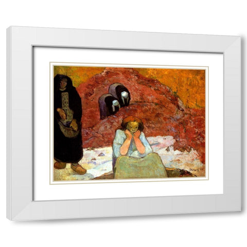 The Harvest At Arles White Modern Wood Framed Art Print with Double Matting by Gauguin, Paul