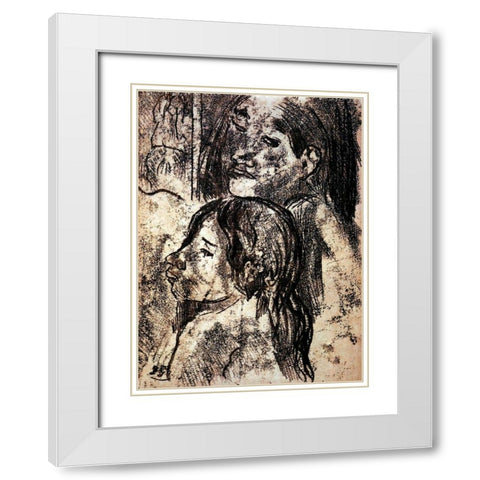 Two Marquesans White Modern Wood Framed Art Print with Double Matting by Gauguin, Paul