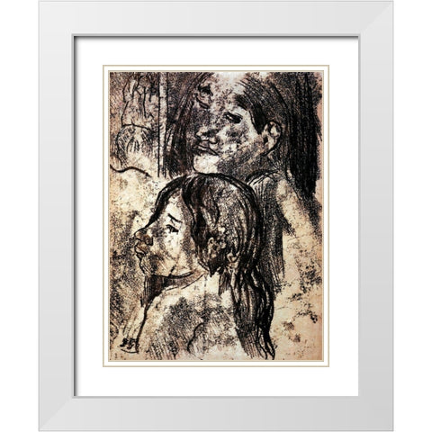 Two Marquesans White Modern Wood Framed Art Print with Double Matting by Gauguin, Paul