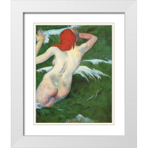 Woman In The Waves White Modern Wood Framed Art Print with Double Matting by Gauguin, Paul