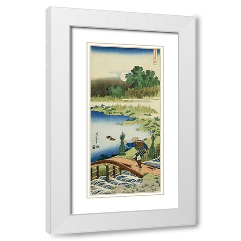 A Peasant Crossing A Bridge White Modern Wood Framed Art Print with Double Matting by Hokusai