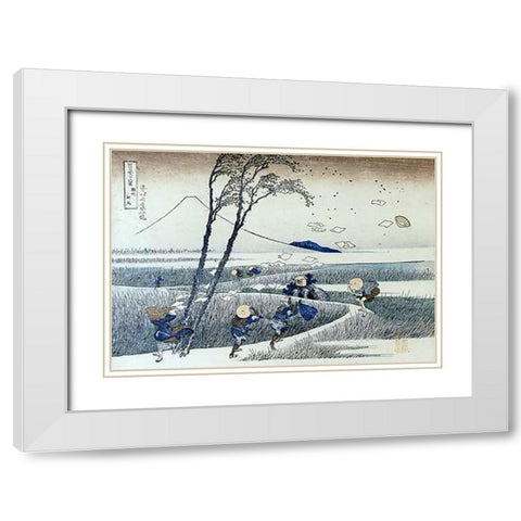 A Sudden Gust Of Wind At Ejiri White Modern Wood Framed Art Print with Double Matting by Hokusai