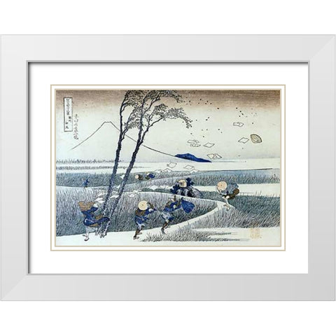 A Sudden Gust Of Wind At Ejiri White Modern Wood Framed Art Print with Double Matting by Hokusai