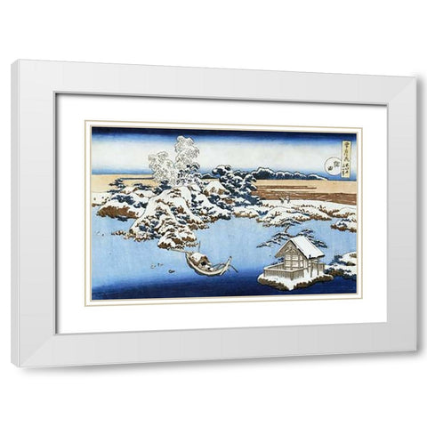 A View Of Sumida River In Snow White Modern Wood Framed Art Print with Double Matting by Hokusai