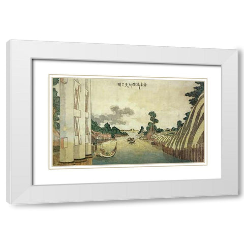 A View Of Sumida River Seen From Azuma Bridge 1800 White Modern Wood Framed Art Print with Double Matting by Hokusai
