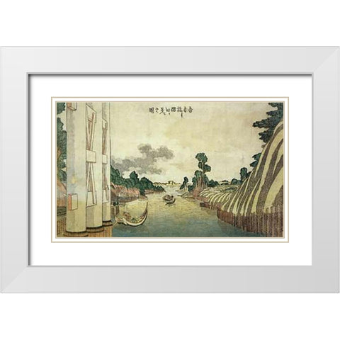 A View Of Sumida River Seen From Azuma Bridge 1800 White Modern Wood Framed Art Print with Double Matting by Hokusai